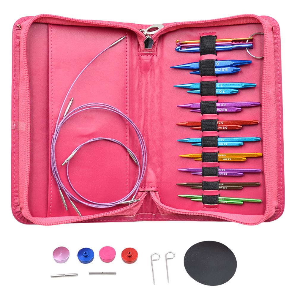 Colorful Detachable Carbonized Bamboo Circular Knitting Needle Set with Interchangeable Extended PU Cable