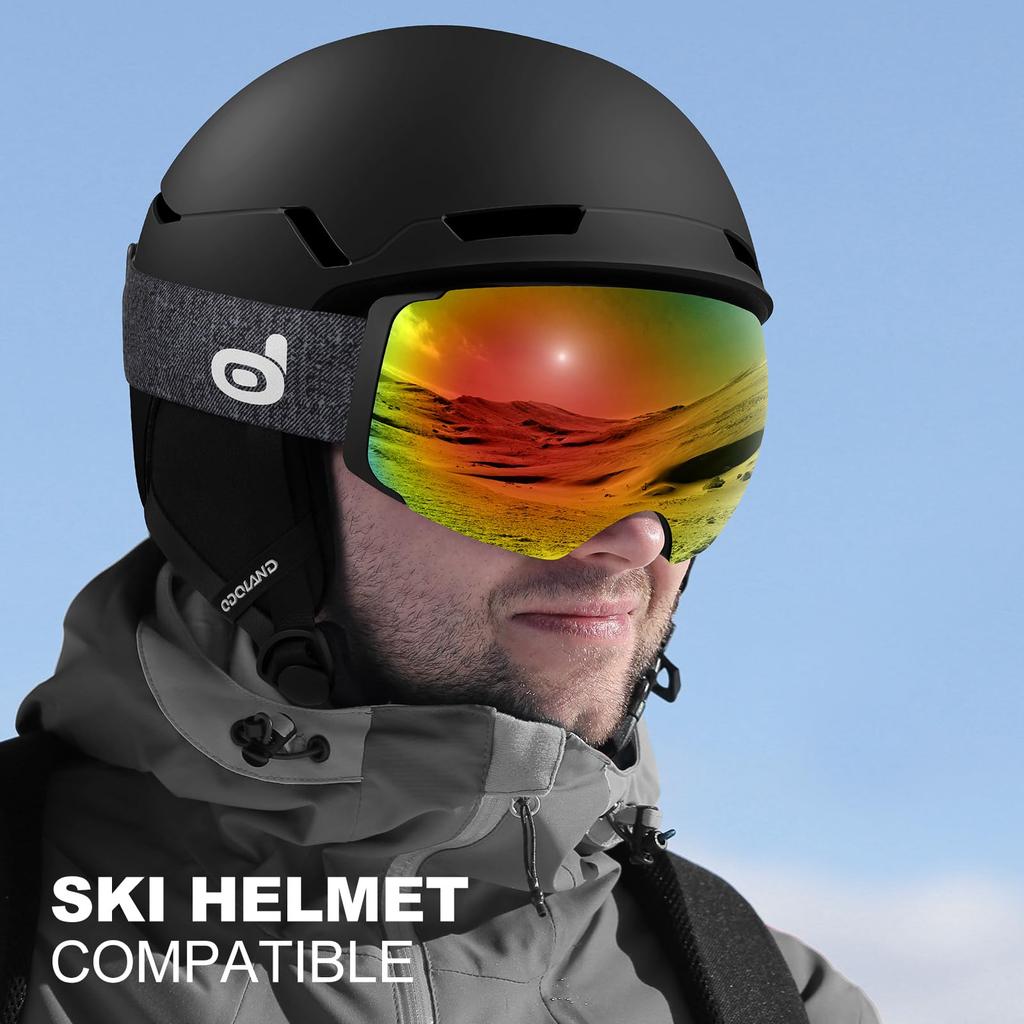 Odoland Snow Goggles Night Ski Magnetic Interchangeable Spherical Glasses OTG Wide Field of UV400 Impact Unisex Lens VLT + Lenses, Lenses, Dual-Layer