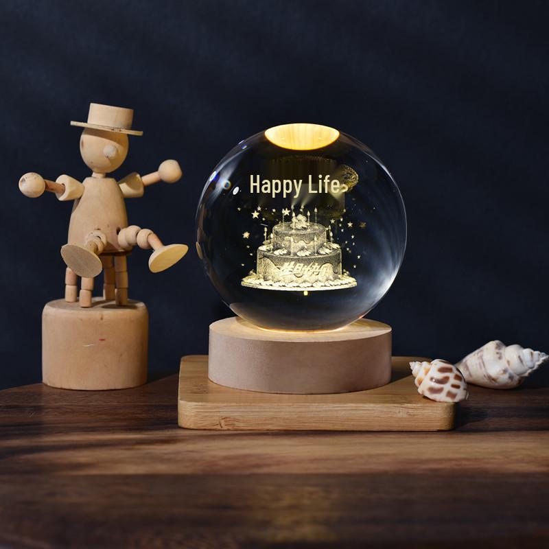 3D Laser-Engraved Milky Way Moon Crystal Ball Night Light