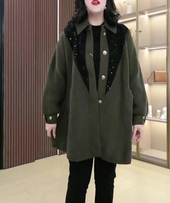 

Осенне-зимний кардиган большого размера с вышивкой и длинными рукавами для женщин среднего возраста 4XL (160-200 jin) зелёный/коричневый