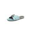 Krazing Pot Cow Skin Mules Summer Size 42 Low Heels Luxury Shoes Metal Decoration Women Superstar Women Peep Toe Slip on Sandals