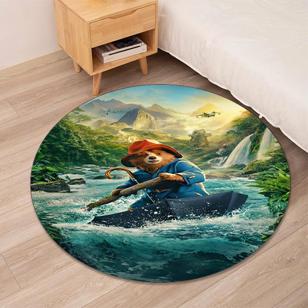 Paddington Bear Printed Round Rug Carpet Chair Rug Area Rug Entryway Doormats,for Office Chair Living Room Bedroom Kitchen Room.