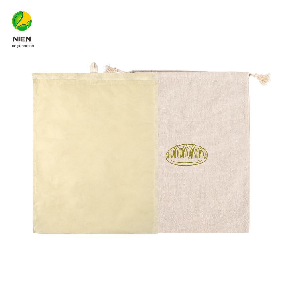 Nien Linen Beeswax Bread Bag with Detachable Inner Layer - All-Cotton, Food-Grade Drawstring Closure