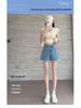 Blaue Jeans-Shorts mit hoher Taille und weitem Bein mit Spitze - Damen Übergröße Sommer Lässig