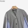 ZANZEA Women Casual V-Neck Long Sleeve Patchwork Blouse