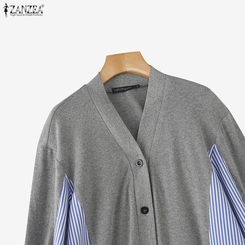 ZANZEA Women Casual V-Neck Long Sleeve Patchwork Blouse