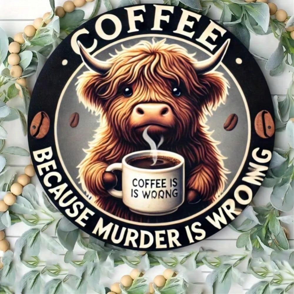 Vintage Iron Wall Art Metal Tin Sign Highland Cow Coffee Decor