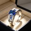 Fashion Female Blue Zircon Square Finger Ring Yellow Gold Color Wedding Jewelry for Women Party Accessories