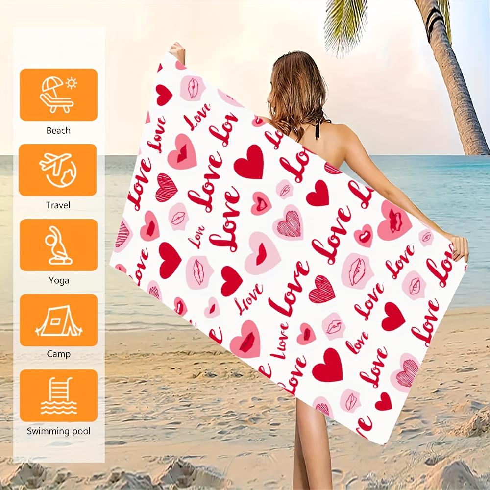 Kawaii Love Letter Heart Microfiber Beach Towel 2D Flat Printed Sandproof Waterproof Cute Picnic Mat Travel Essentials