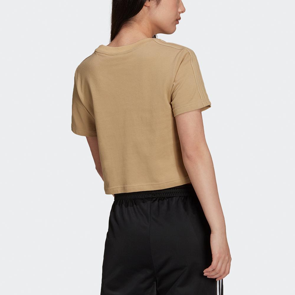 Adidas Originals Cropped Tee Pocket Spliced Striped Sports Short Sleeve T-Shirt Women Tops Khaki H15829