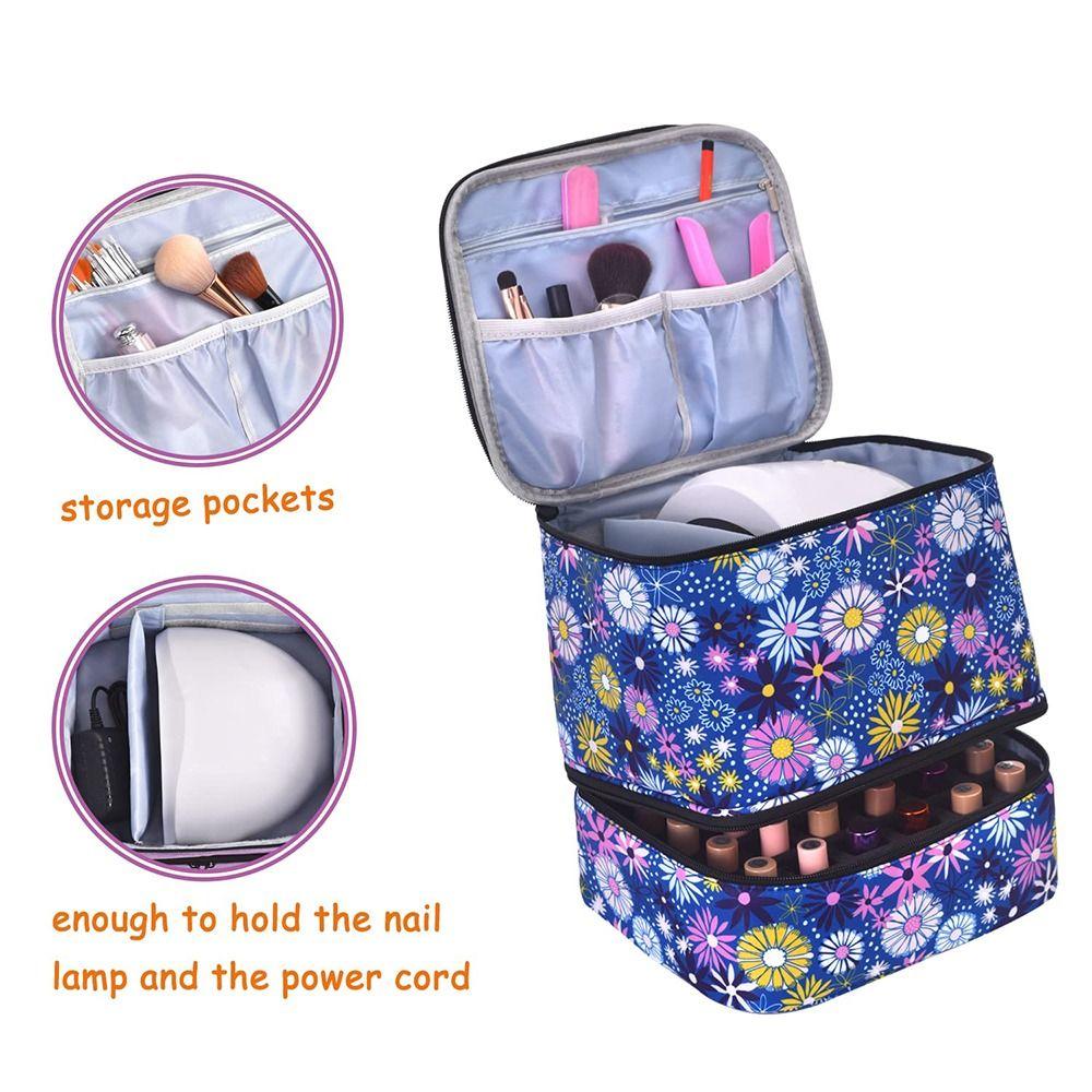 Multi-function Nail Polish Storage Bag Removable Inner Pouch Nail Polish Organizer Case Holds 30 Bottles and Nail Lamp