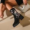 Luxury Embroidery Black Suede Ankle Boots Women 2026 Winter Floral Print High Heel Boots Brand Design Dress Shoes for Woman