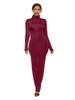Women's Long Sleeve Solid Color Slim Fit High Neck Dress - European & American Fashion