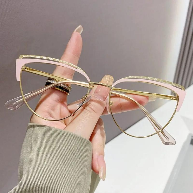 Metal Frame Fashion Cat Eye Plain Glasses Personalised Anti-Blue Light Glasses Luxury  Designer Popular Metal Eyeglasses