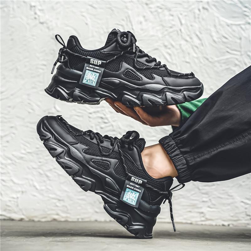 Daddy shoes men's 2024 spring new mesh breathable sneakers low-top lightweight thick-soled heightening casual shoes