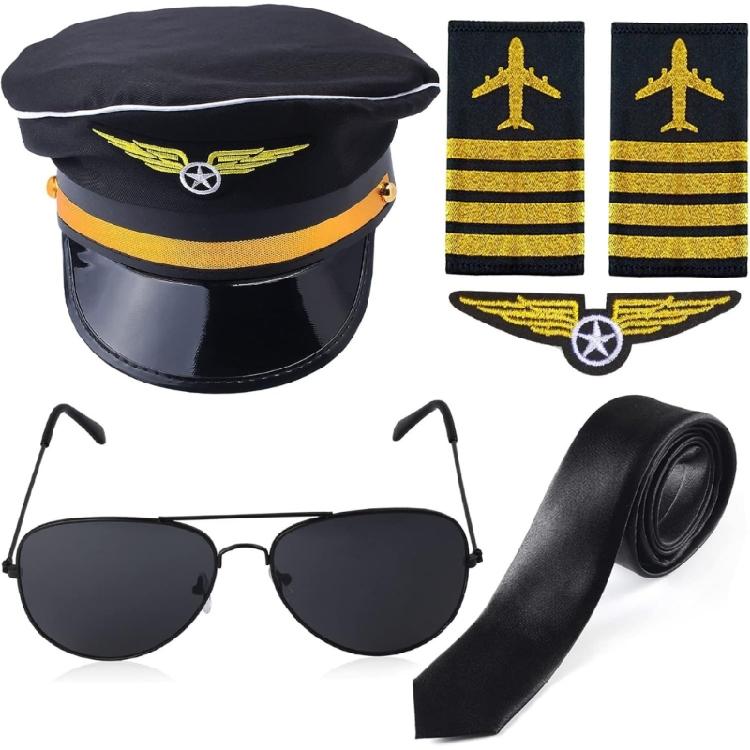 Captain Costume Accessories Captain Hat Uniform Epaulets Embroidered Applique Glasses Neck Tie for Men Cosplay