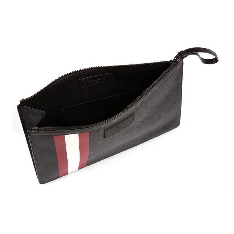 Bally Bollis Classic Red And White Striped Business Zipper Logo Leather Wallet Clutch Men Wallets Black 6224351