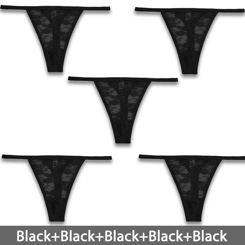 FINETOO 5Pcs Sexy Women's G-String Lace Panties Floral Lingerie Woman Panties Sexy Thong Underwear Female Pantys Perspective Intimates