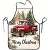 1pc Holiday Christmas Red Truck Winter Snow Scenery Apron, Durable And Easy To Clean, Adjustable Waist, Polyester Material, Suitable for Kitchen Cooki