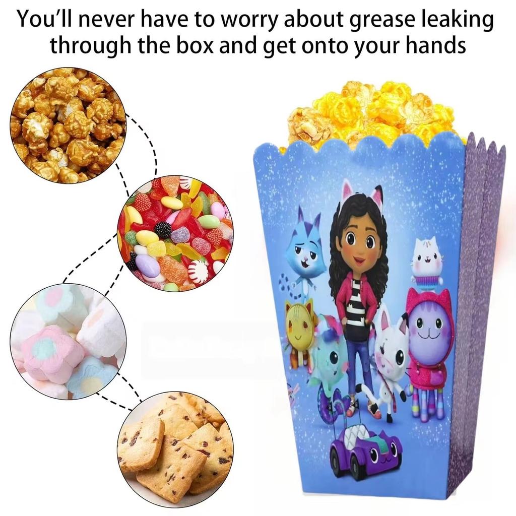 Gabby Dollhouse Popcorn Box Candy Box Birthday Party Decoration Cartoon Gabbys Snack Biscuit Box Baby Shower Party Supplies Gift
