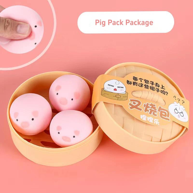Chicken/Pig/Dog/Bear-Shape Dumpling Decor Steamed Stuff Bun Anti-Stress Ball Soft Slow Rebound Office Ultra-Soft Decompression