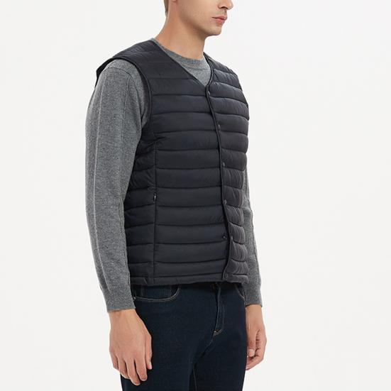 Pánská zimní vesta jednobarevná vycpaná jednořadá vesta bez rukávů teplý, výstřih do V, větruodolná zimní vesta na výlet