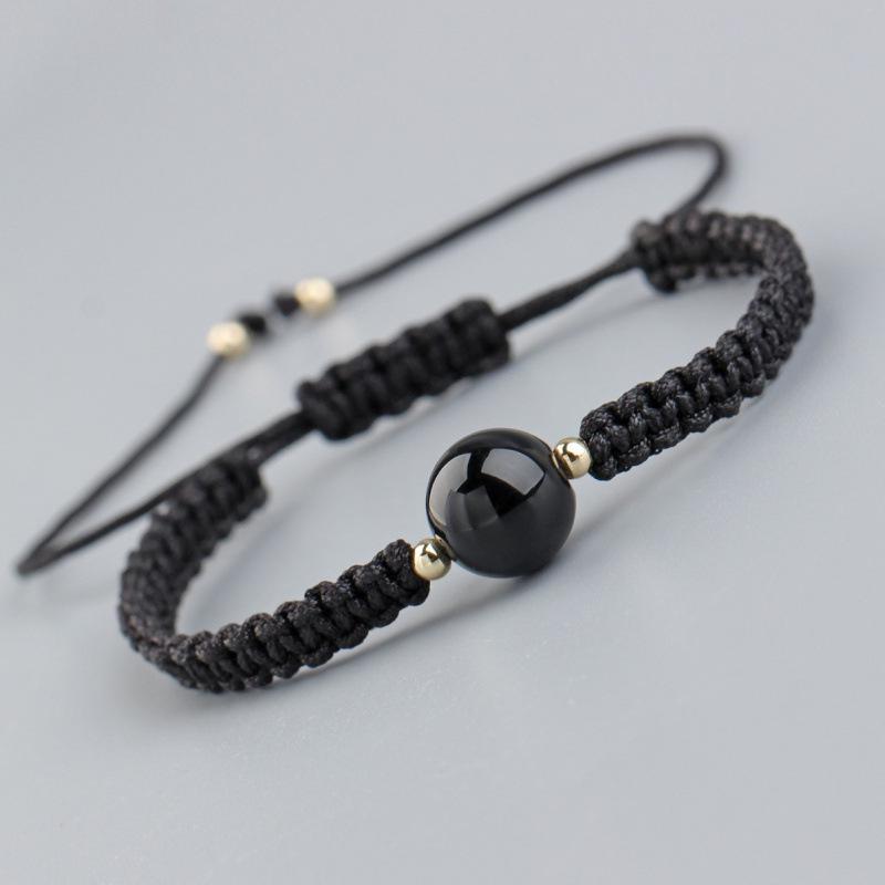 Strawberry Crystal Obsidian Couple Bracelet: Handmade Luck Beads, Perfect Gift for Best Friend or Girlfriend