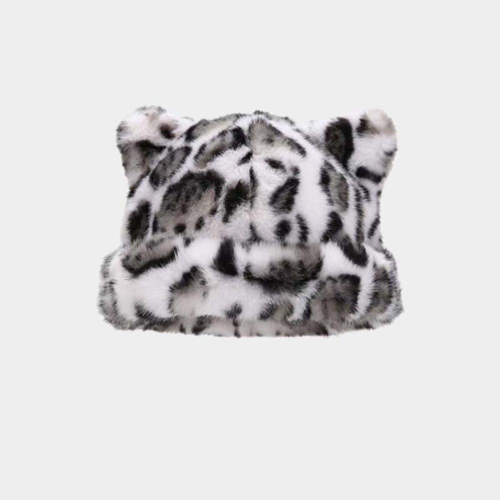 Korean Style Leopard Ear Beanie Soft Pullover Cap Versatile Brimless Beanie Cap  Autumn
