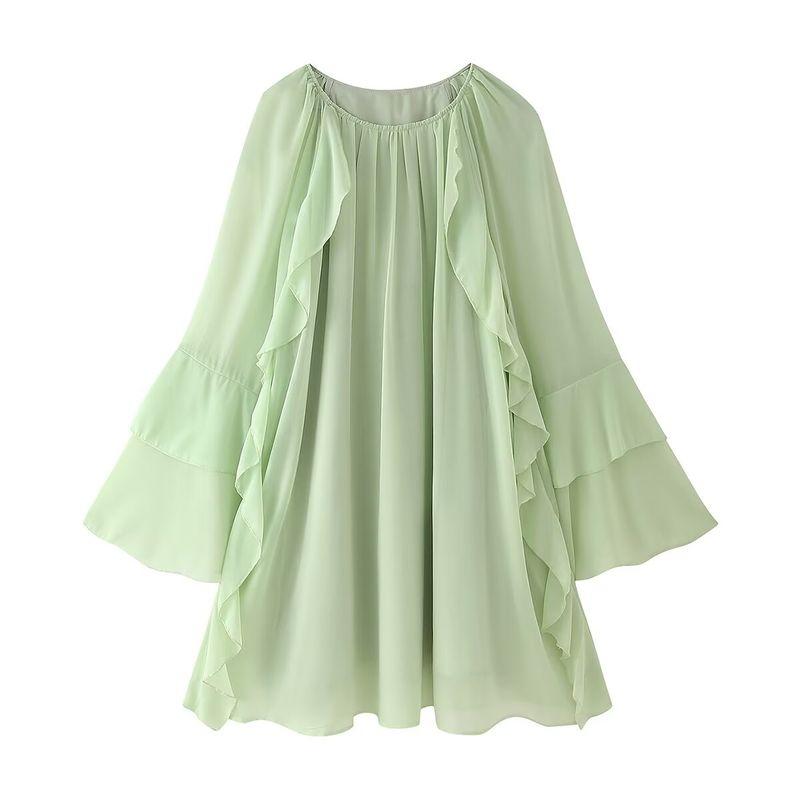 

Kaslead New Arrival Women s Clothing Fashion Style Fashion Minimalist Fresh Laminated Ruffles Long Sleeves Dress Light green L