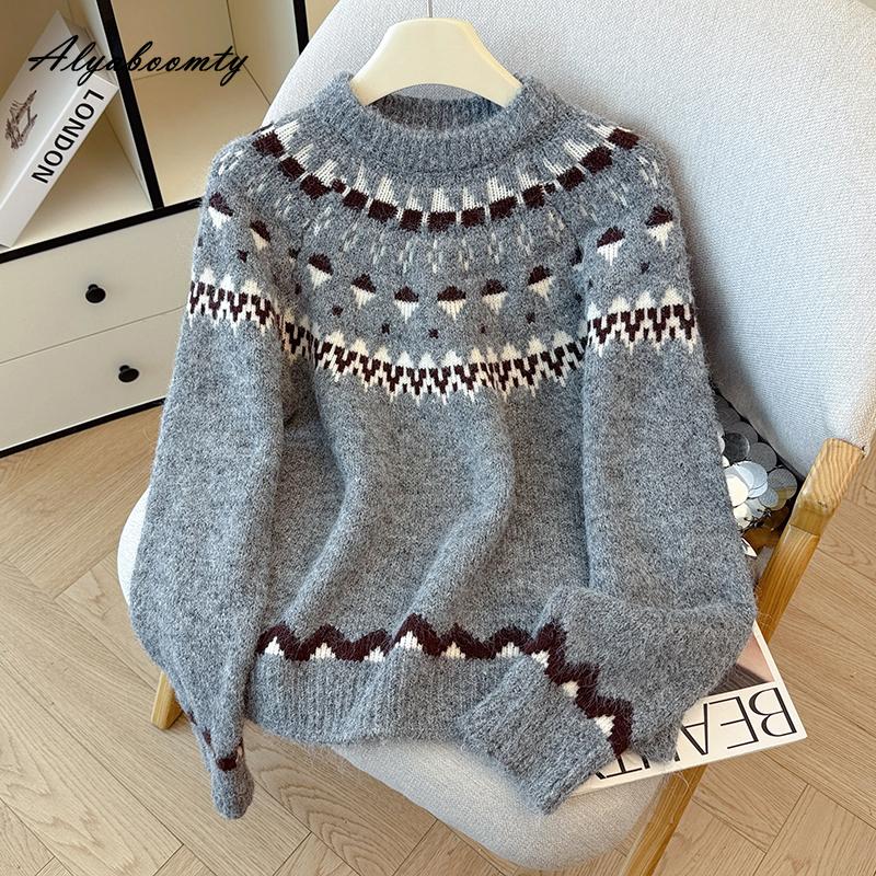 

Корейская мода Осень Зима Женский базовый свитер Пуловер Круглый вырез Бежевый Серый Толстый Теплый Вязаный свитер Элегантный Женский Повседневный Свободный Вязаный Верхняя одежда One Size серый