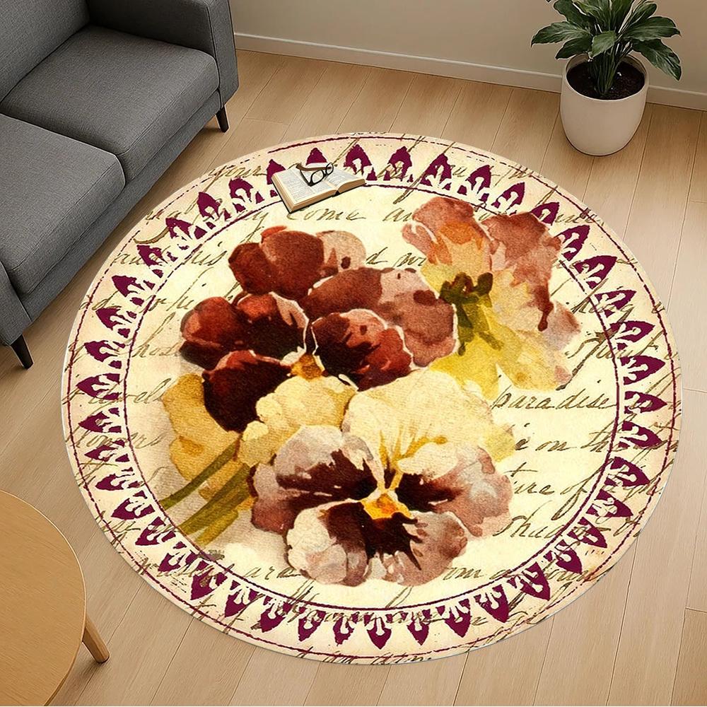 1pc Floral Pattern Round Chair mat office Area Rug - Non-Slip, Floor Mat for Office, Bedroom, Ideal home decor gift c0112105