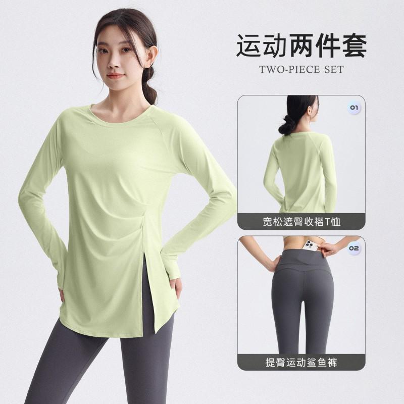 Haut de Yoga Manches Longues pour Femme Séchage Rapide Coupe Ample T-shirt d'Entraînement Course Pilates Gymnastique Fitness Longueur au-dessus des Hanches