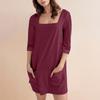 Women's Fashion Casual Solid Color Square Neck 3/4 Sleeve Short Dress