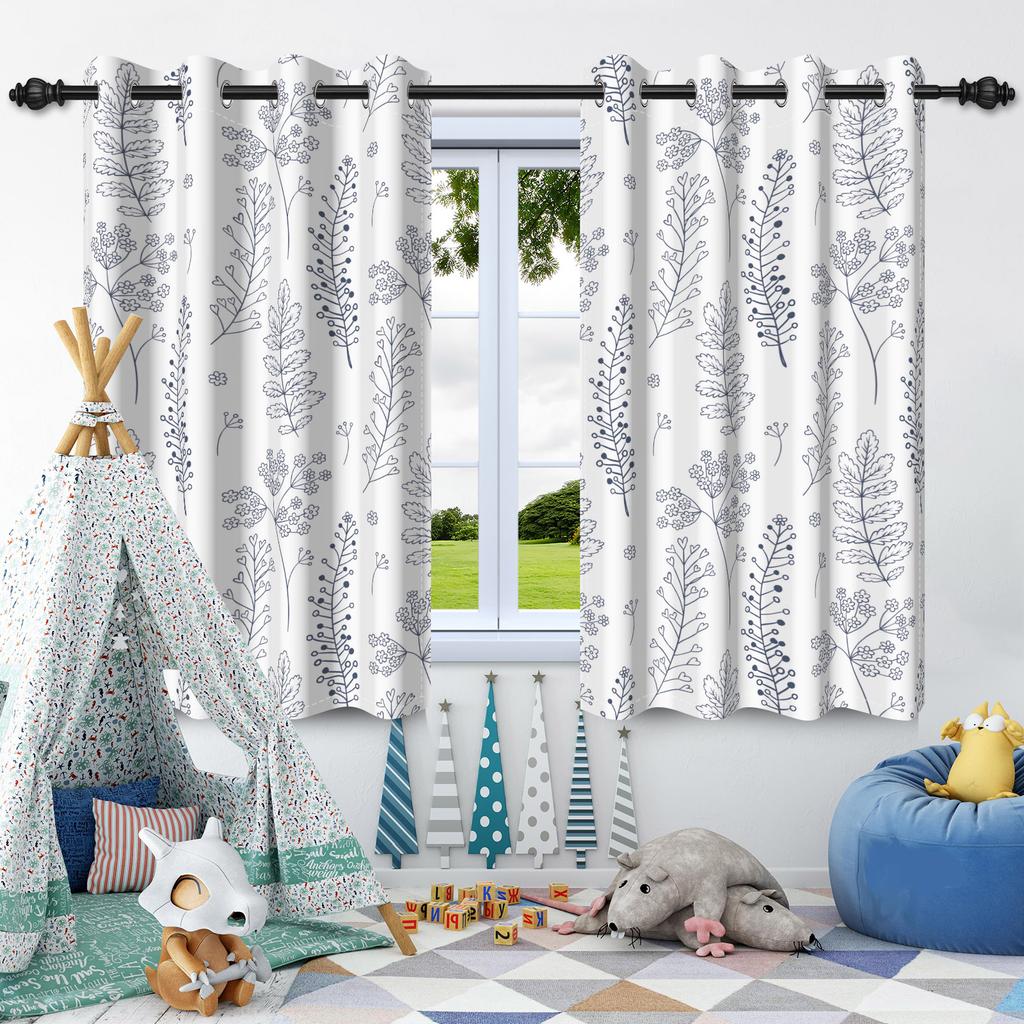 2Pcs Blackout Curtains Fresh Flowers Plants Leaf Bedroom Living Room Darkening Thermal Insulated Grommet Window Curtain Drape