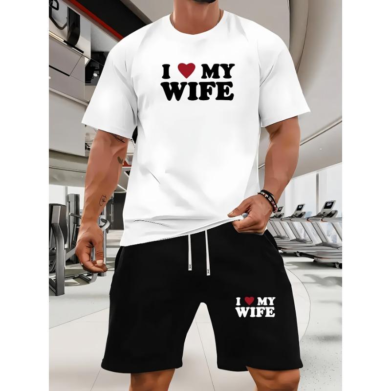 Printed men s short-sleeved T-shirt and waisted shorts 2-piece casual sports regular tops and pants set, suitable for spring and summer matching S