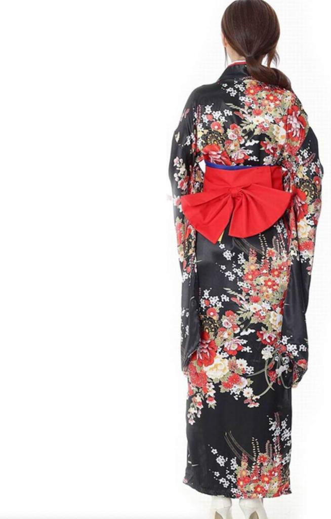 Japanese Hell Girl Long Floral Black [Lady Lazy] Clothes, Cosplay, Yukata, Pattern, Furisode, (S)