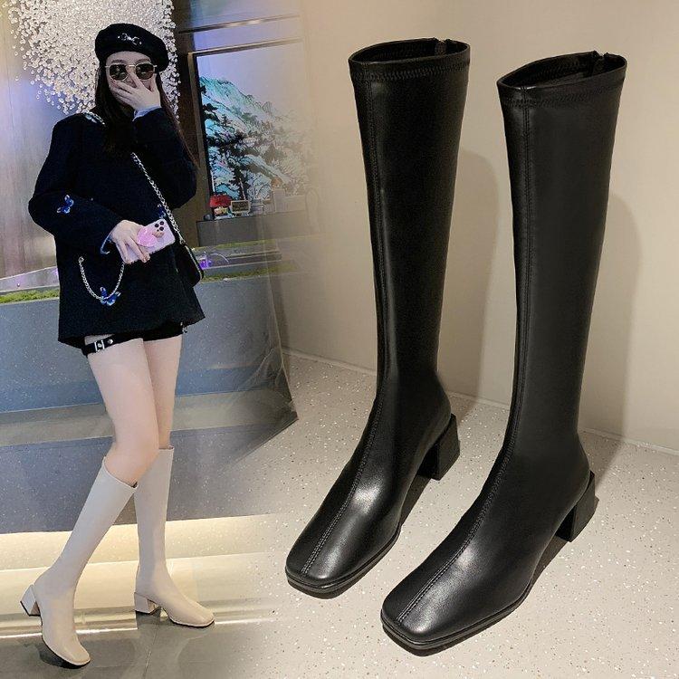 Long boots for women in the spring and autumn of 2026 with high top and plush slim boots and square headed long boots for women