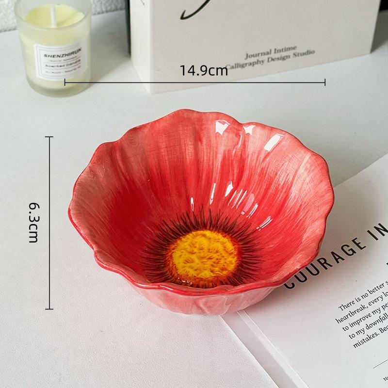 Flower Porcelain Plate Red Flowers Tableware Dining Plate Ceramic Bowl Coffee Cup Mug Household Tableware Set Table Kitchen Tool