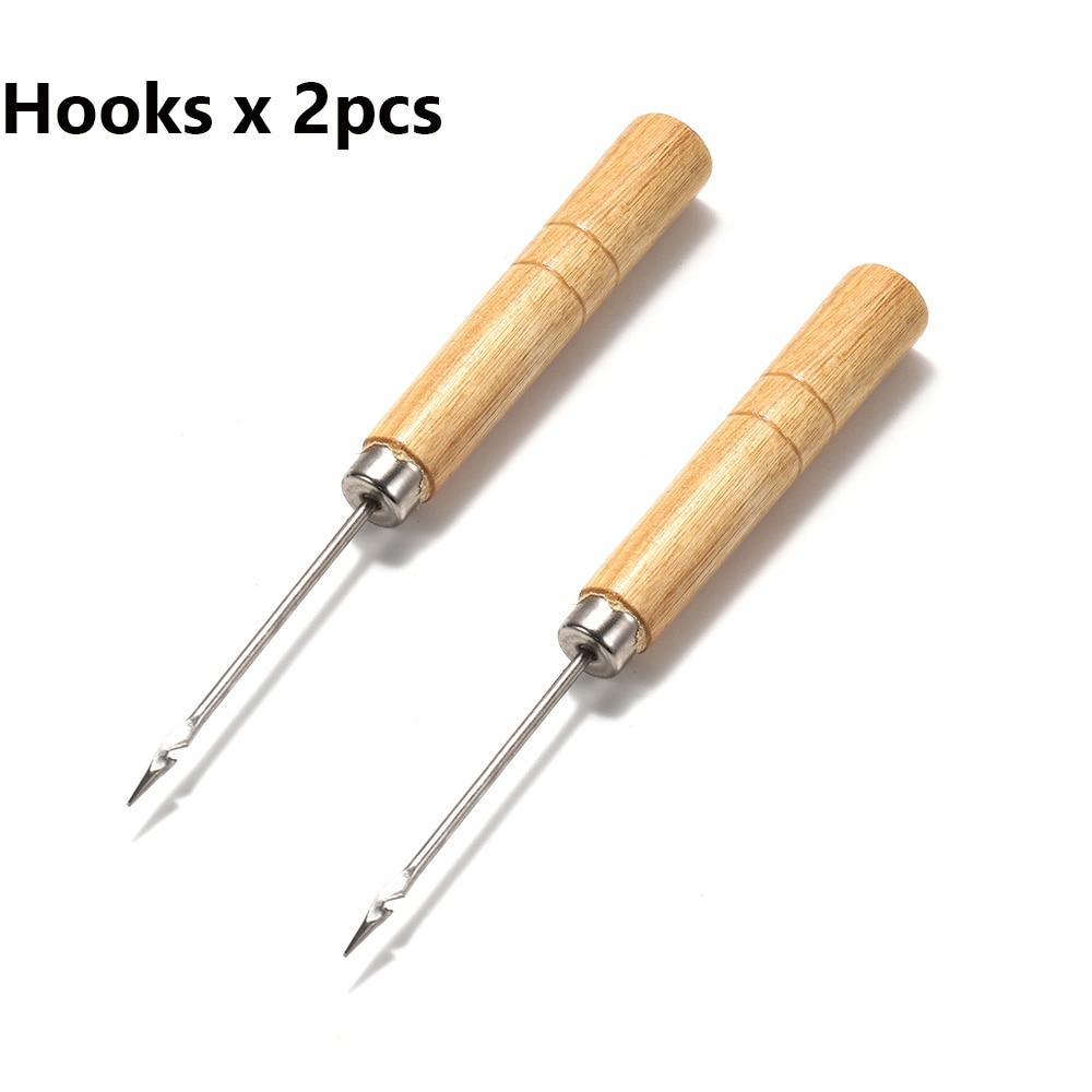 2pcs/lot Wooden Handle Sewing Awl Hand Stitching Leather Bracelet  Taper Craft Needle With/No Hooks For DIY Jewelry Making