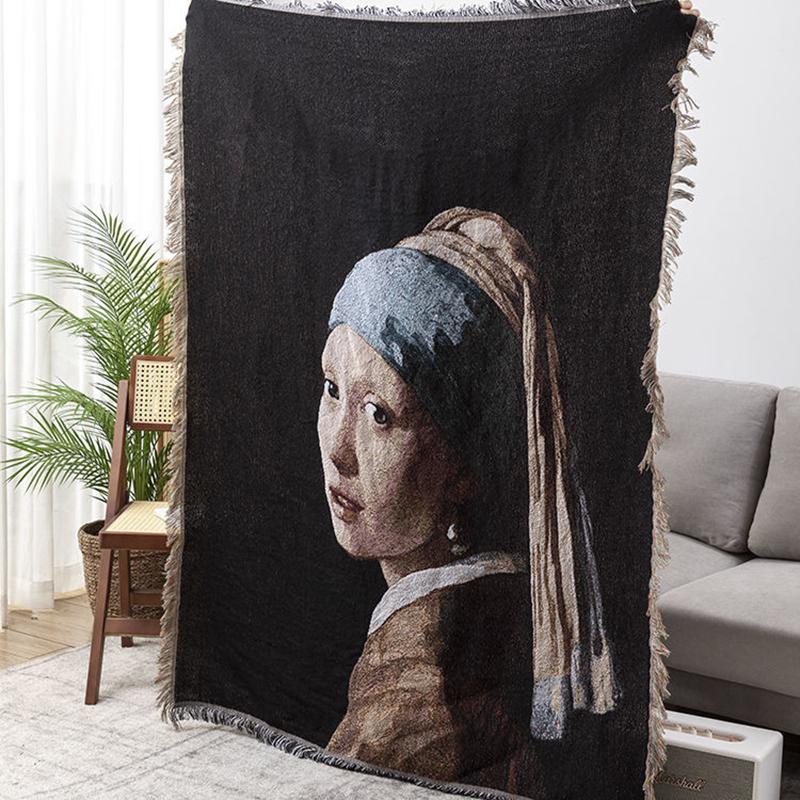 

World Famous Blanket Oil Painting Johannes Vermeer Girl With A Pearl Earring The Milkmaid Oil Painting Sofa Blankets Sofa Cover 130x160cm