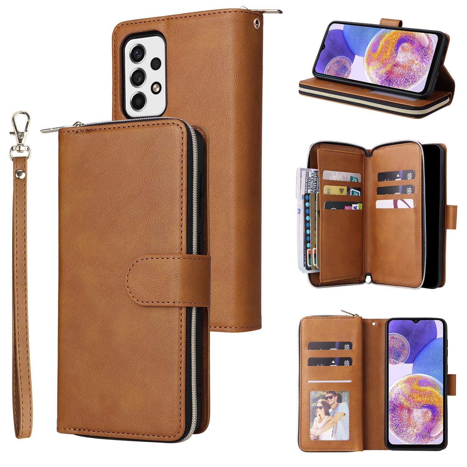 

For Samsung Galaxy A23 4G/M23 5G/A23 5G (Global Version) Case Card Slots Leather Phone Cover Brown