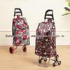 Portable Folding Trolley Cart for Seniors - Floral Pattern, Large Capacity for Grocery Shopping and Home Use