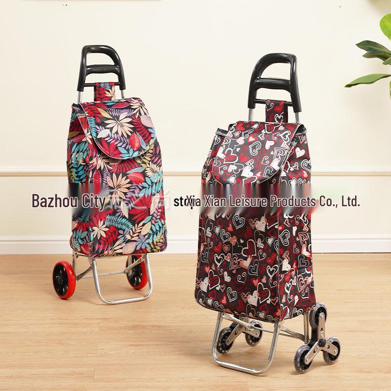 Portable Folding Trolley Cart for Seniors - Floral Pattern, Large Capacity for Grocery Shopping and Home Use