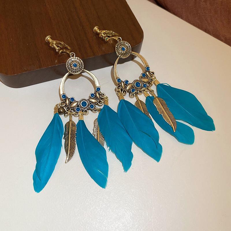 Bohemian Ethnic Style Feathers Fringed Earrings Ear Hooks Personalized Vacation Wind Ears