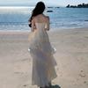 Niche light luxury suspender dress for women's new seaside vacation ruffle leaf edge temperament high-end fishtail dress