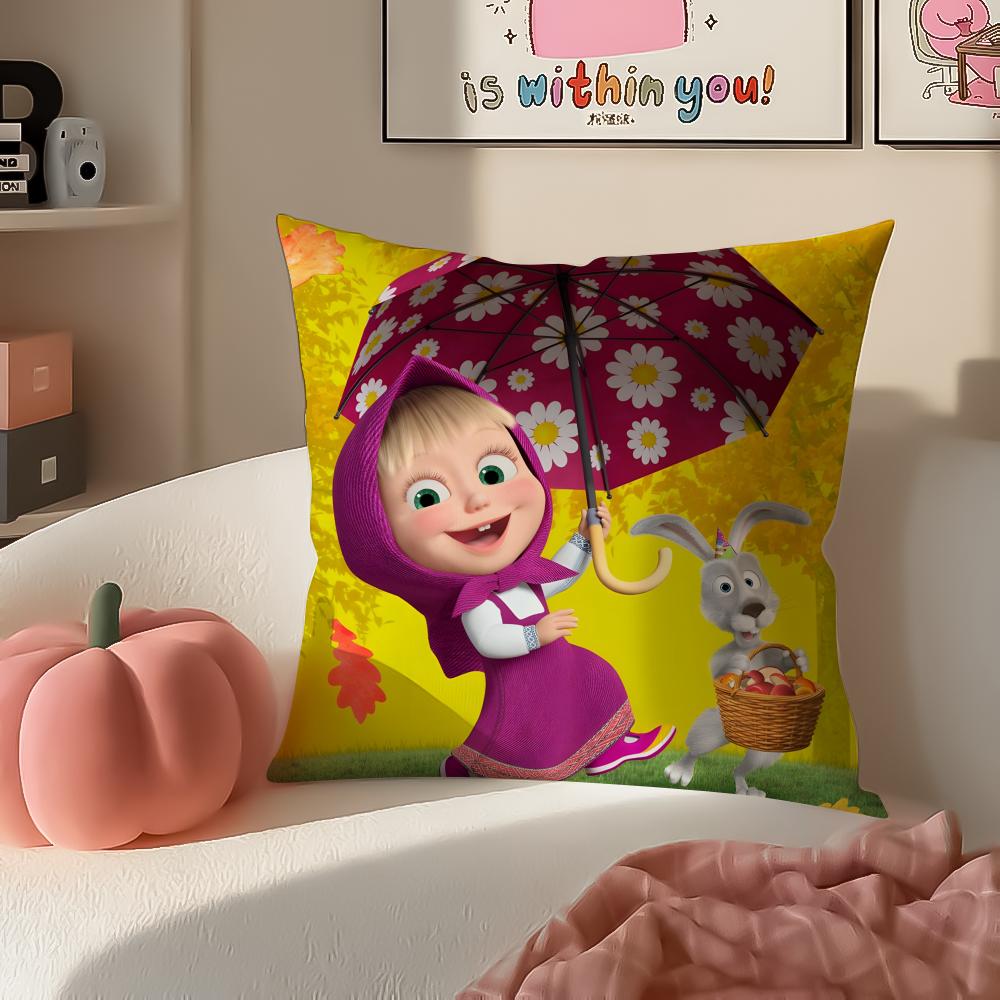 PopCartoon To Accompany MMasha And BBearsS Cushion Cover Pillowcase Short Plush Invisible zipper Room Sofa Cushion Cover