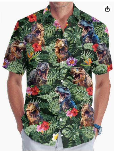 Summer Hawaiian Shirt Men's Fashion Digital Printing Short Sleeve Source Factory One and a half sleeves