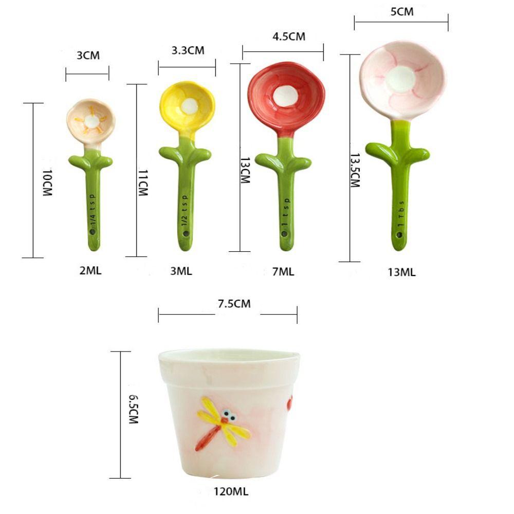 Sunflowers Measuring Spoons and Cups Set Multicolor Multicapacity Sunflowers Measuring Spoon Ceramic Ceramic Measuring Spoons