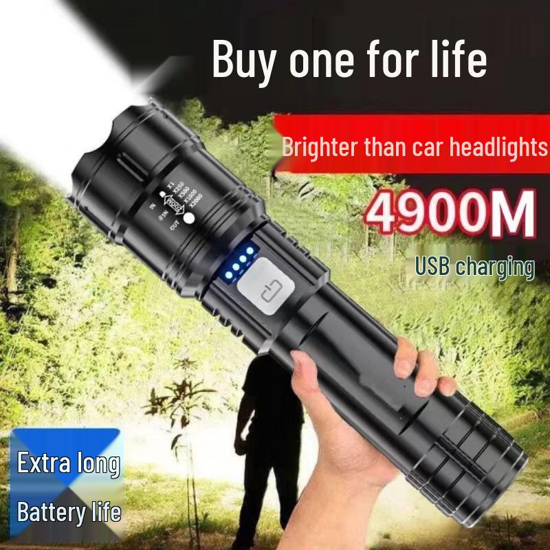 Rechargeable High-Power Mini Tactical Flashlight: Super Bright, Long-Range, Portable, White Light with Electric Display