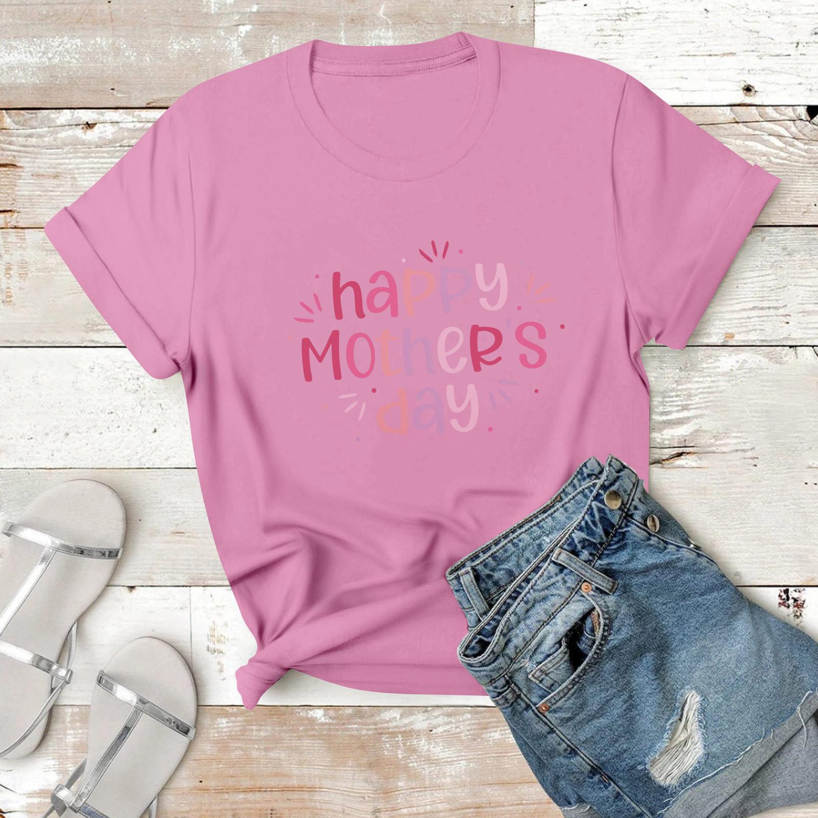 

Женская повседневная футболка с принтом, пуловер с круглым вырезом, топ с короткими рукавами XL розовый